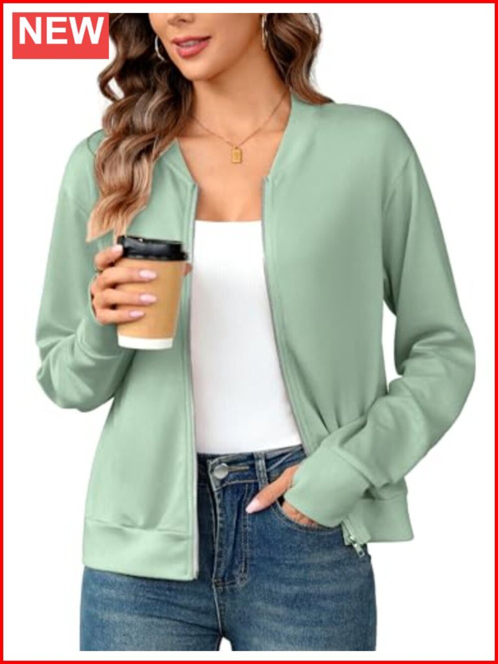 Lightweight Zip Up Sweatshirt Jacket Thumb Hole Pockets Relaxed Fit